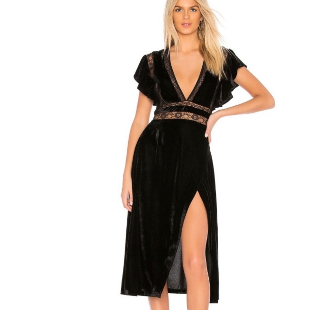 SAYLOR black velvet midi dress with slit